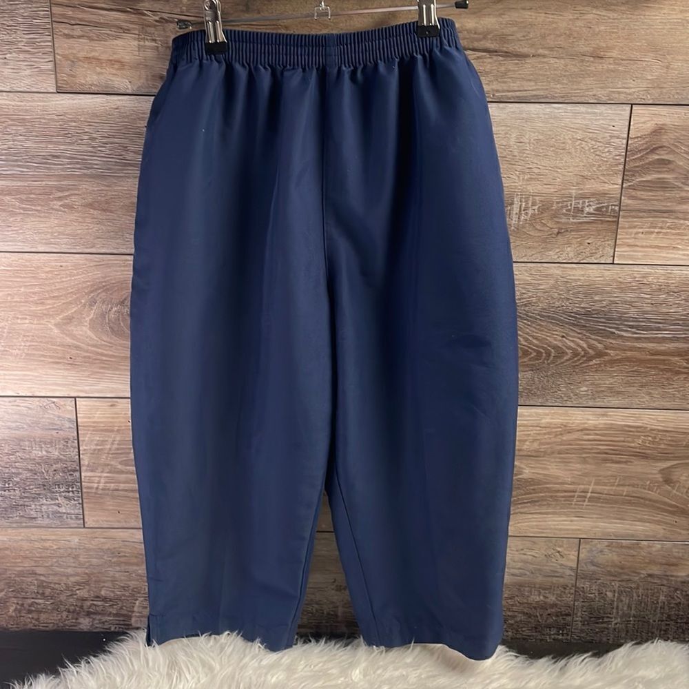 KENETH TOO Petites Elastic Waist Capri Pants PXL Navy Blue Petite X Large